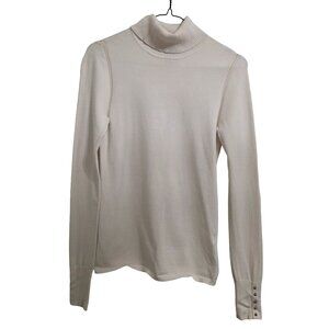 White House Black Market Turtleneck Cream Ivory Eyelet Sweater Women's Size XS